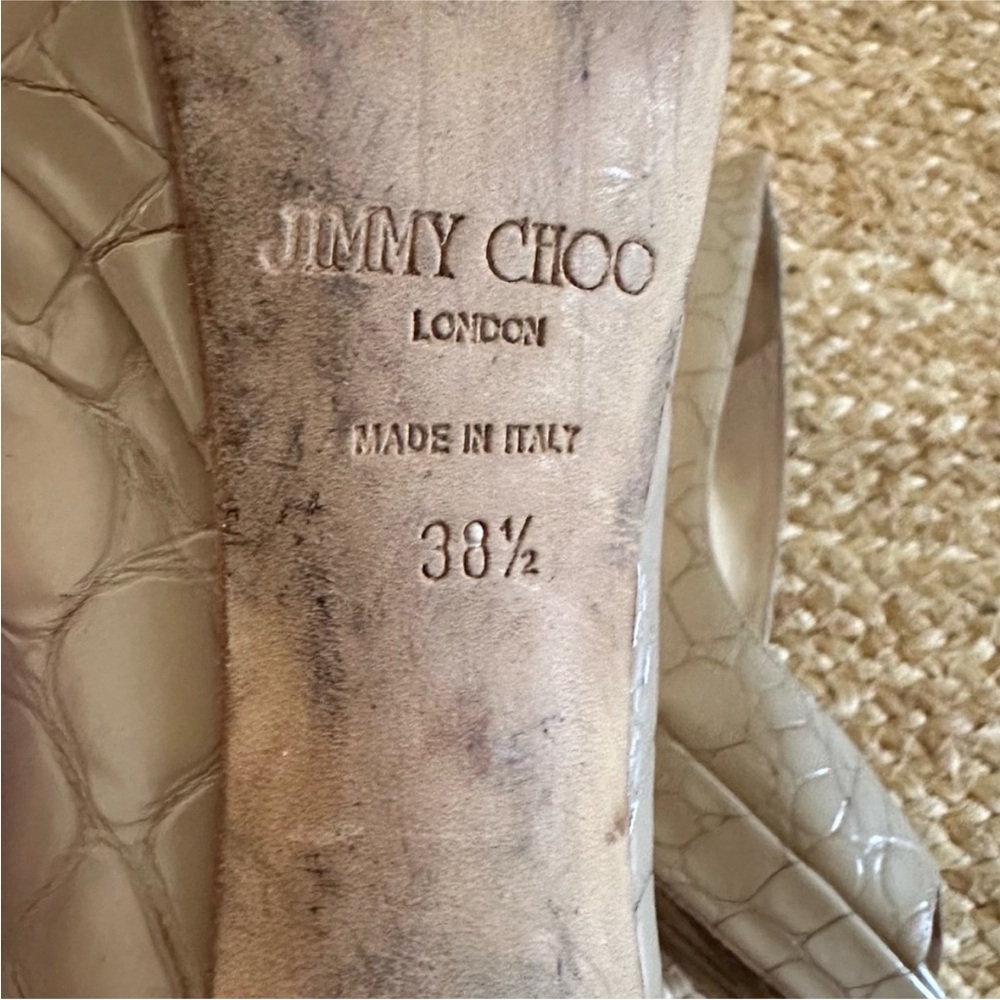 Jimmy Choo Beige Croc-Embossed Heels - Picture 3 of 14